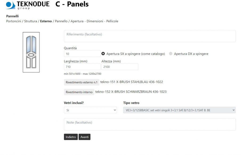 La configurazione di un portoncino nella web app C-Panels