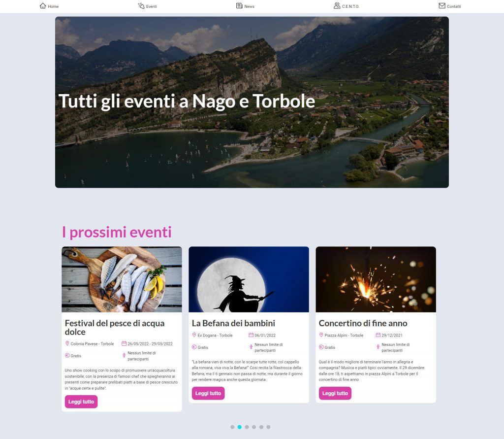 Gli eventi in primo piano del sito per il consorzio CENTO