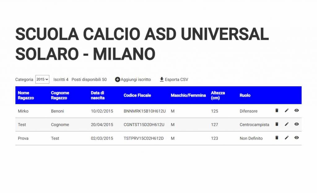 La web app di amministrazione delle Scuole Calcio Inter