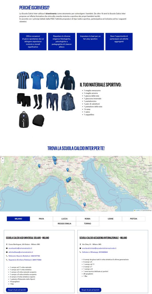 La home page del sito web Scuola Calcio Inter