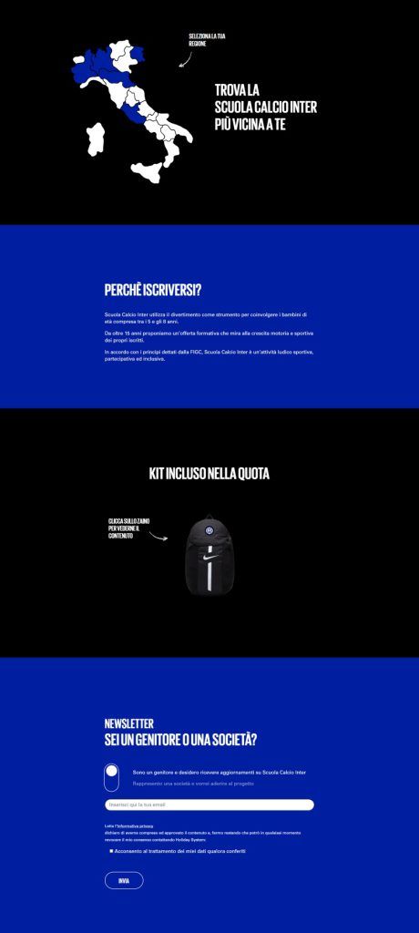 La home page del sito web Scuola Calcio Inter