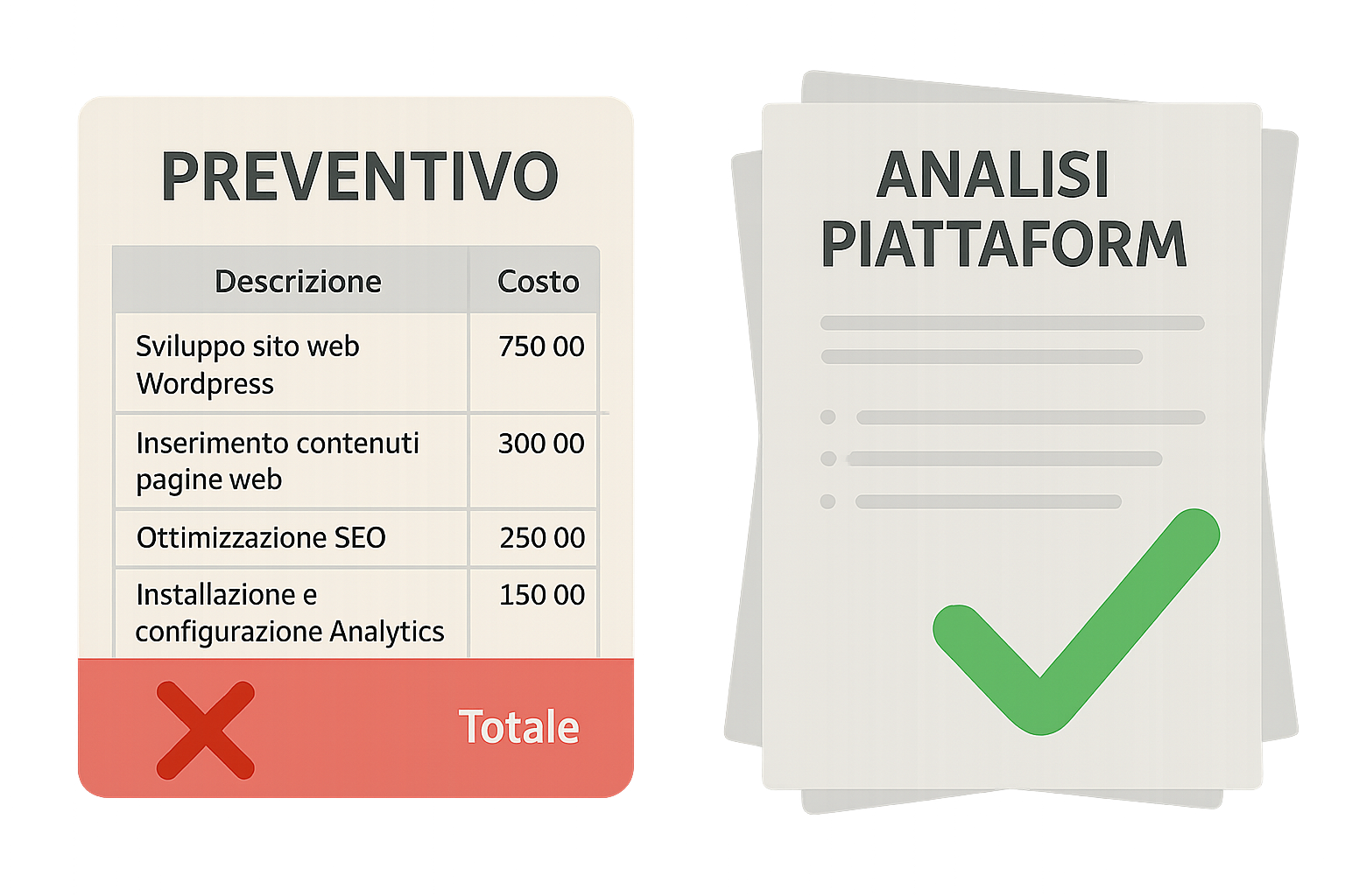 Un esempio di un preventivo per un sito web da scartare e uno da valutare