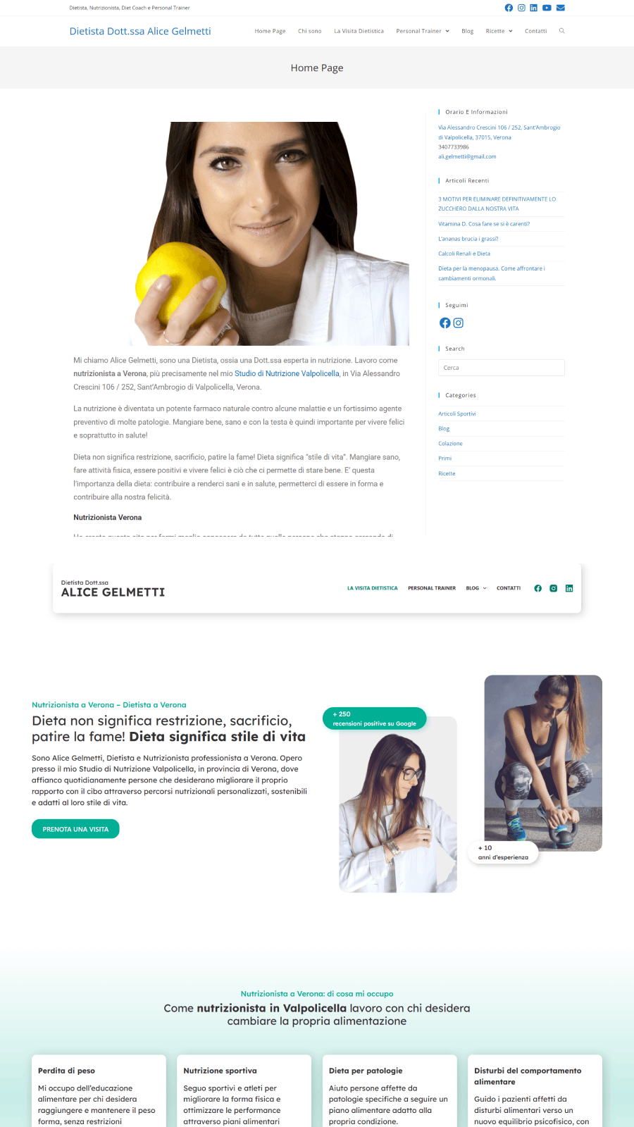 Confronto tra il vecchio sito e il nuovo sito nutrizionista a Verona, prima e dopo il restyling grafico e SEO